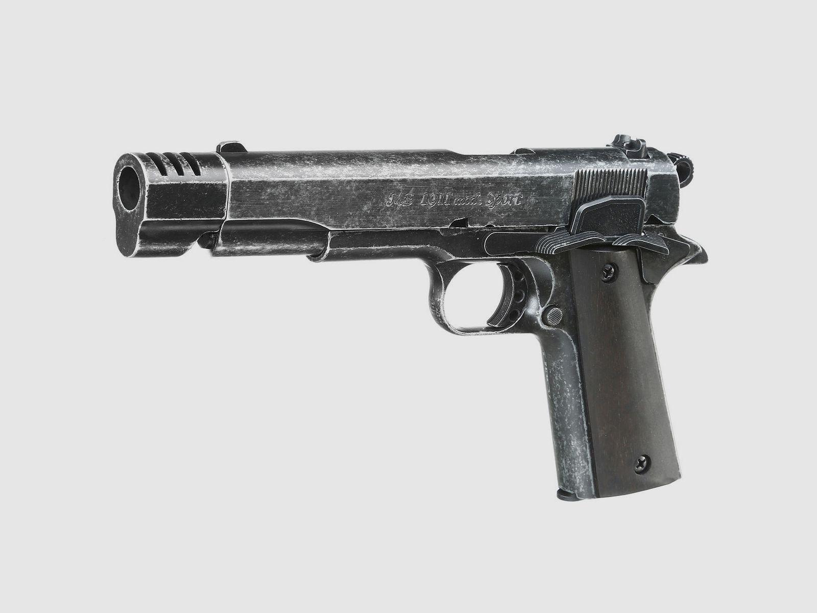 ME 1911 Model Sport, kal. 9 mm P. A. Knal, antiek-uiterlijk, houten grip