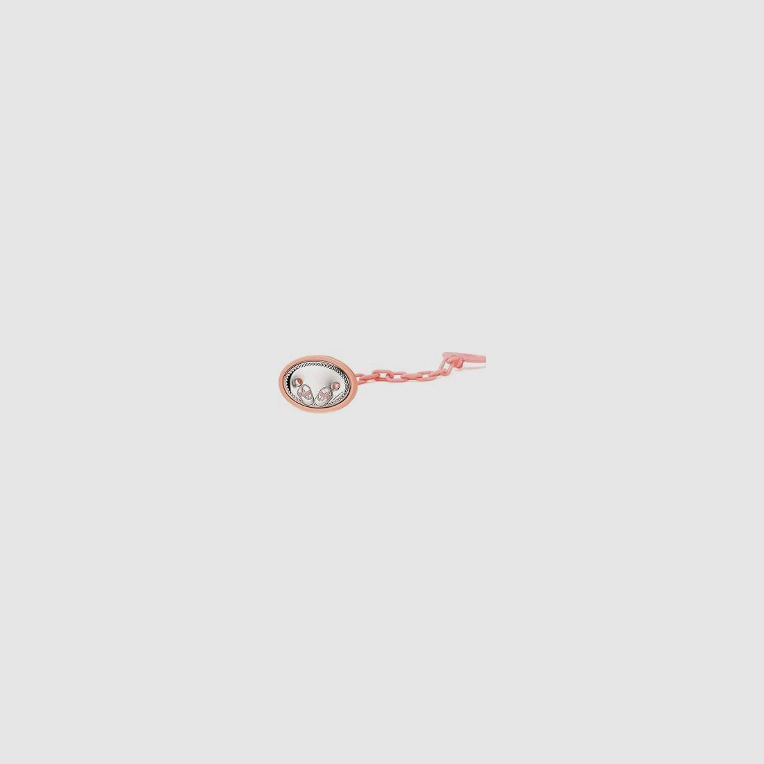 Clip per ciuccio baby laminato argento legge rosa 51mm. [AA7539]