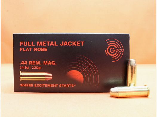 GECO Patrone .44RemMag GECO 230grs FMJ (2402931) VE 50 Patronen/ 14,9g Vollmantel-Flachkopf