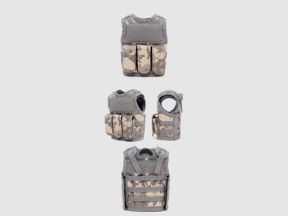 Mini Tactical Schutzweste mit Fronttaschen für Bierflasche / Weinflasche / Thermosflasche - Digital-ACU