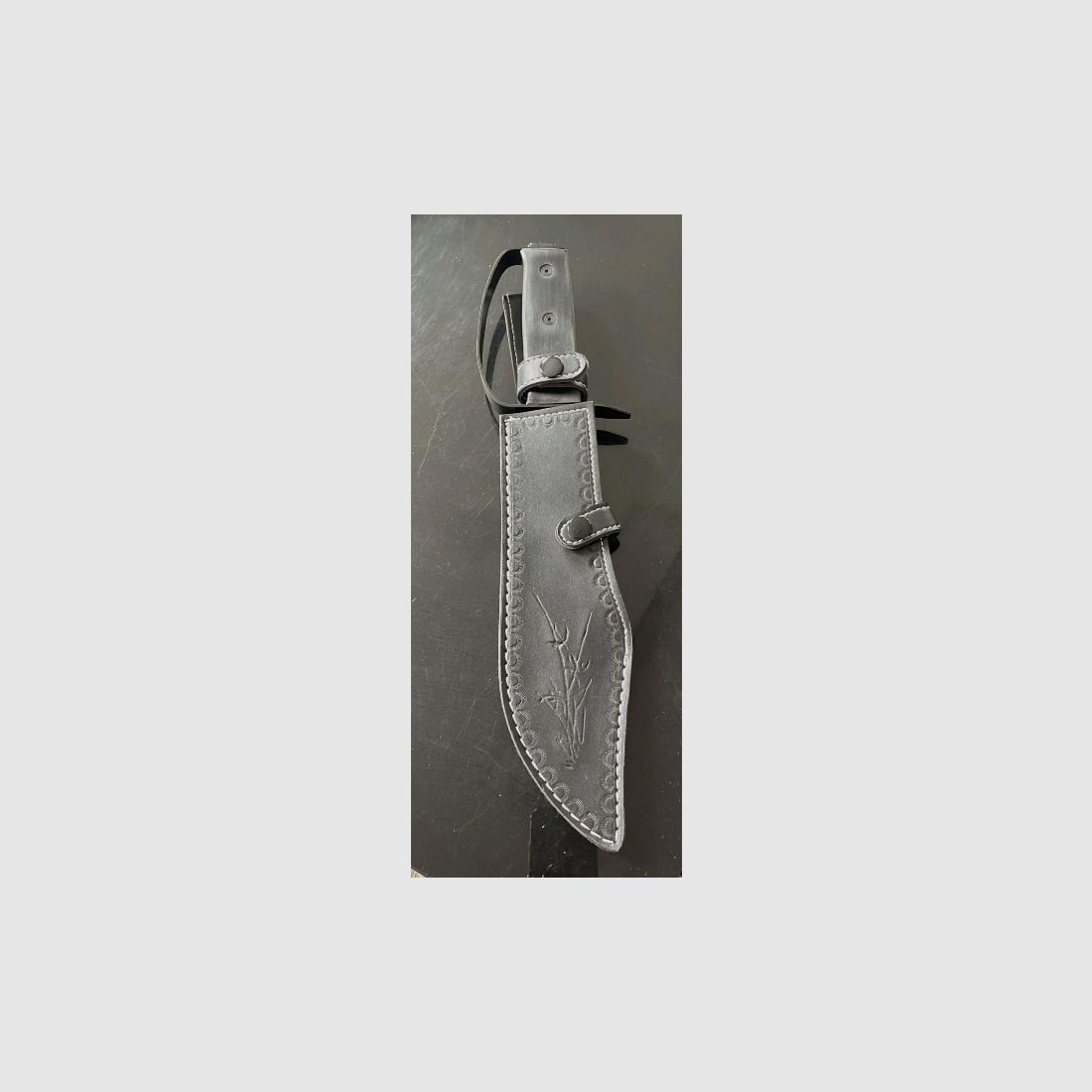 Pakkaholz XL Bowie, Rambo knife outdoor hunting knife, 37.9 cm, 590 grams like new leather sheath