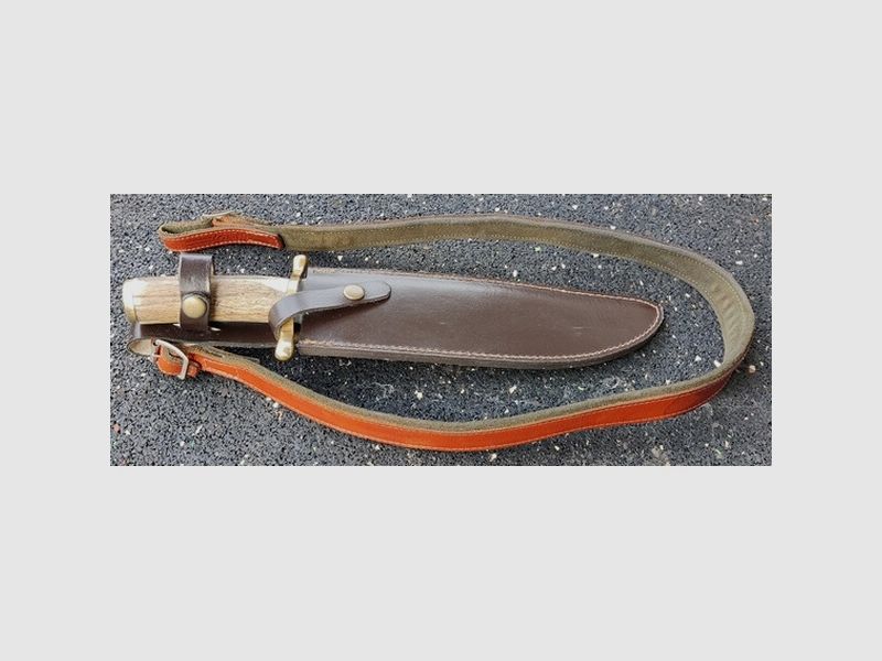 Handgemachte Damast Jagd Bowie Messer mit Hirschhorn Griff und Leder Schulterholster für Messer