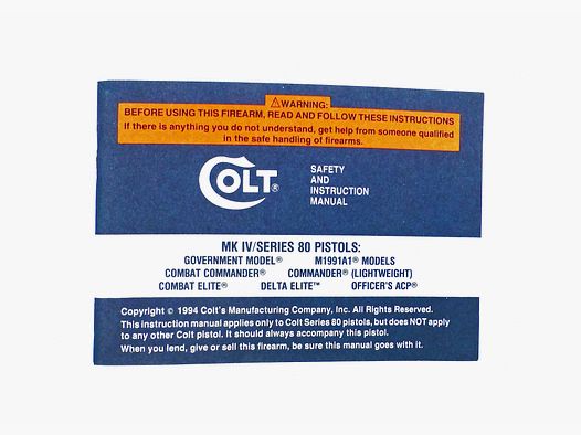 Instruction Manual COLT "MK IV / series 80 pistols" 1994