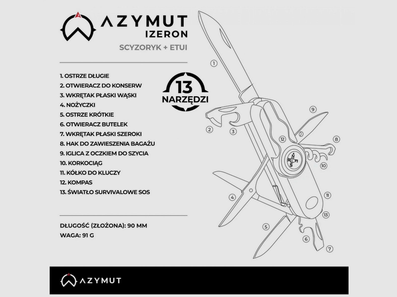 Azymut Izeron Taschenmesser – 13 Werkzeuge + Etui, 90 mm, schwarz (HK20017-8BL), Bild 2 von 10
