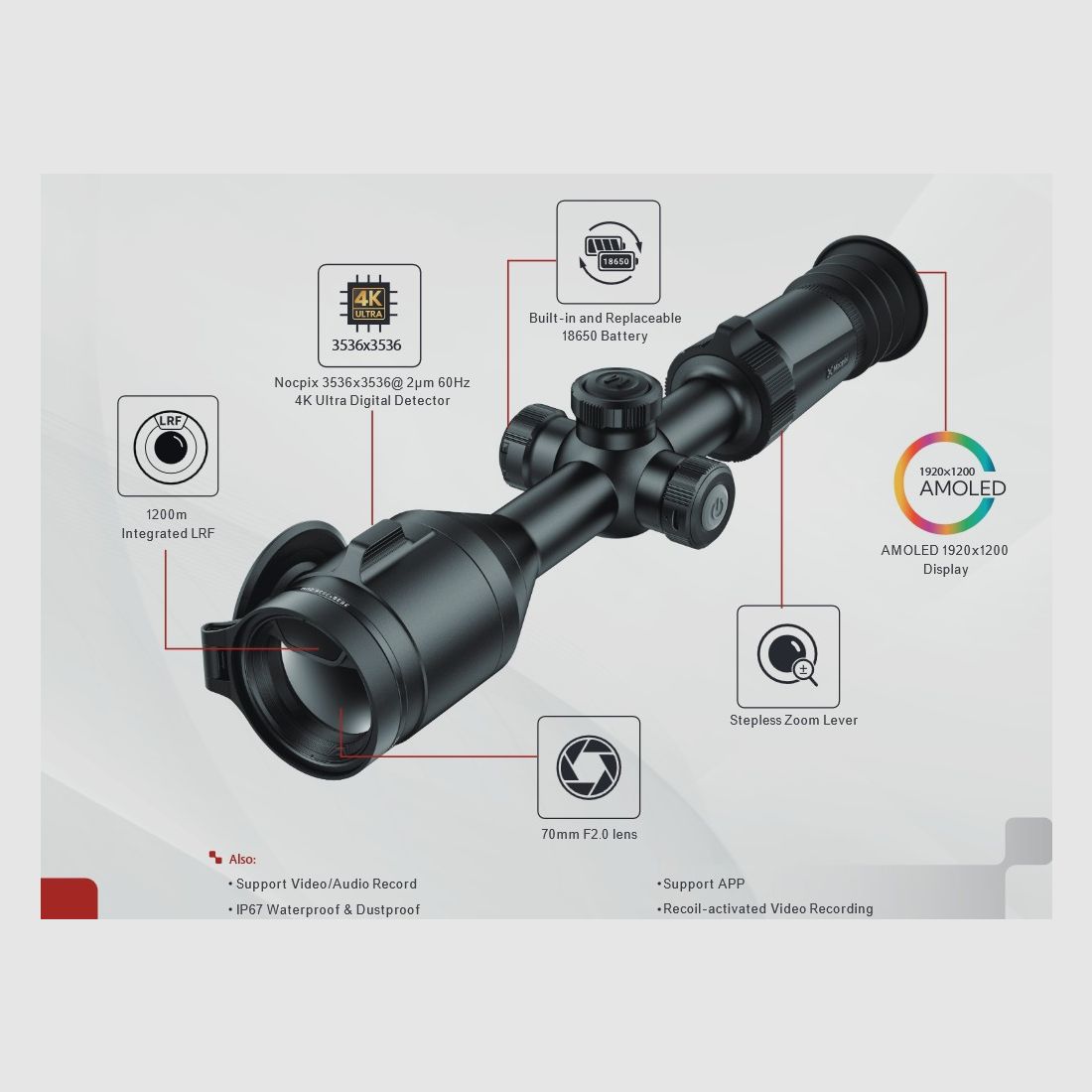 Nocpix Nite D70R lunette de visée thermique jour et nuit 4K Ultra, objectif de 70 mm, LRF jusqu’à 1200 m, image 14 sur 15