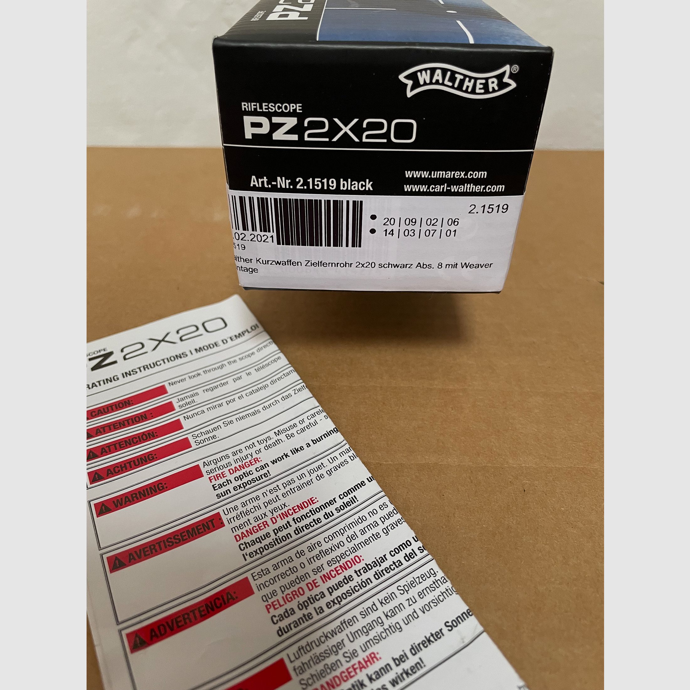 Pistolen-Zielfernrohr Walther PZ 2X20