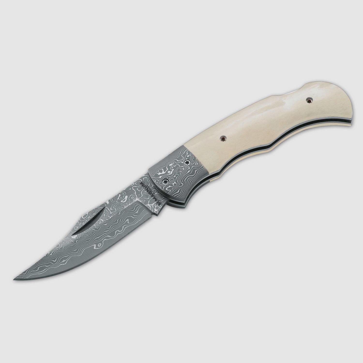 Taschenmesser mit Damast Messerklinge und Knochen 42a konform legal fhren
