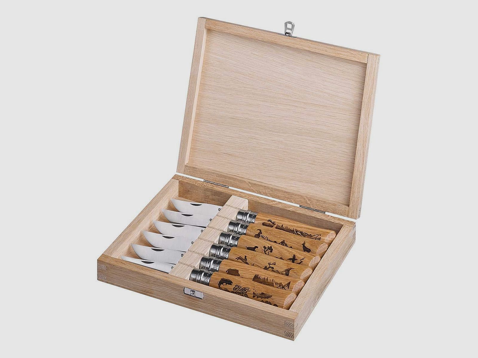 Opinel Taschenmesser N°08, Animalia Kollektion, Holzbox