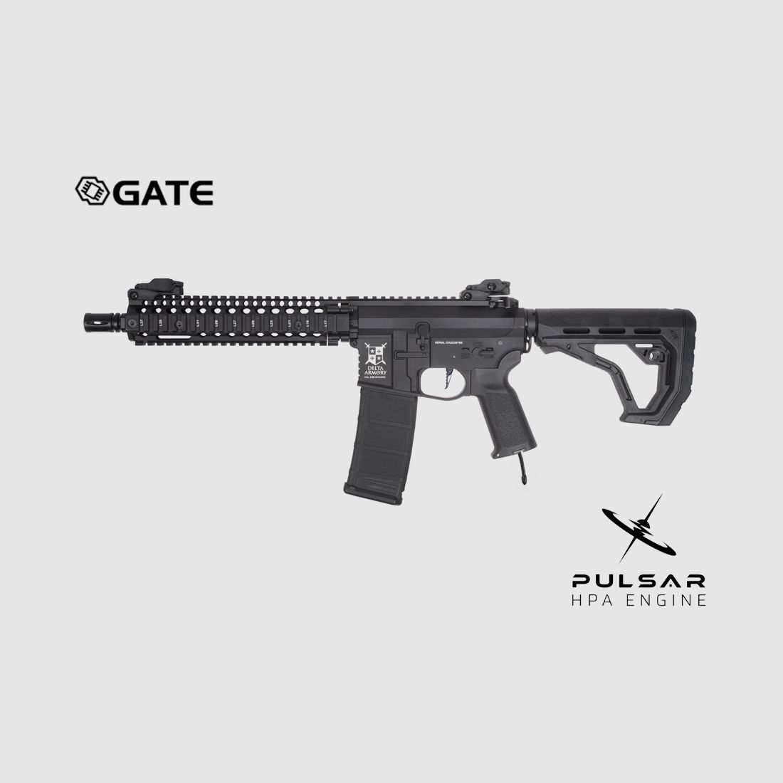 Delta Armory AR15 MK18 Alpha EAGLE GATE PULSAR HPA Airsoft Gewehr in Schwarz