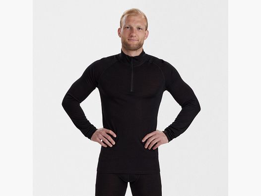 Quinn Merino undershirt with ½ zipper - Black Oak - Size: M