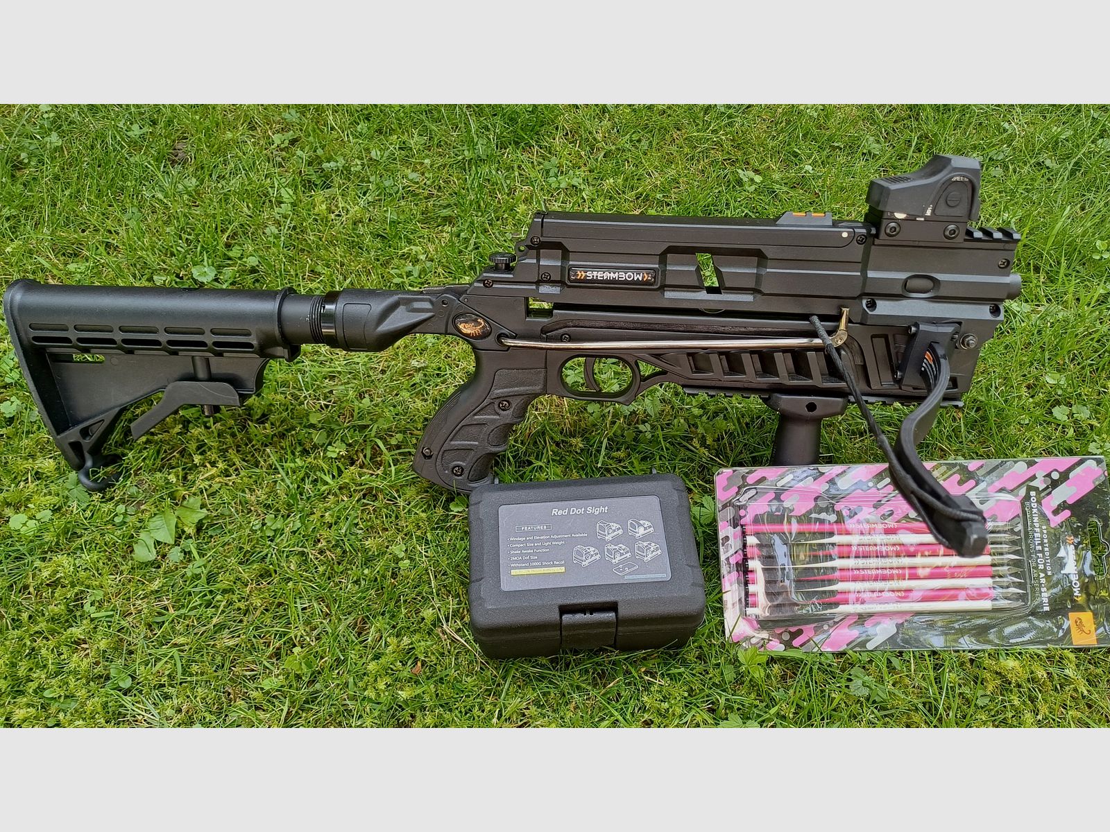 Steambow Stinger 2 inkl. Wechselwurfarm 55 u 90 , Reddot  Pfeile 