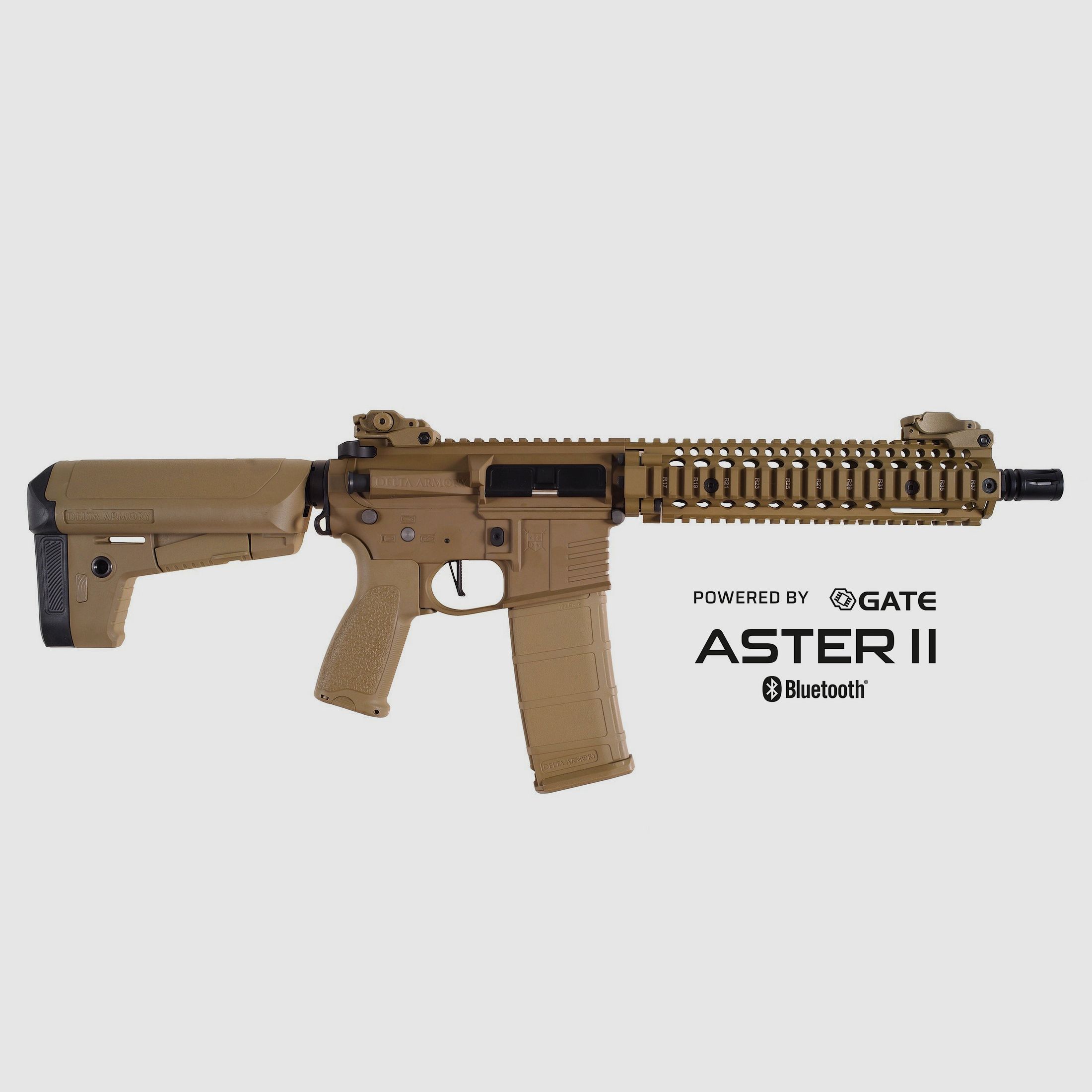 AR15 MK18 ALPHA Vollmetall ASTER™ II Bluetooth S-AEG Airsoft Gewehr in Tan Frei ab 18 Jahren