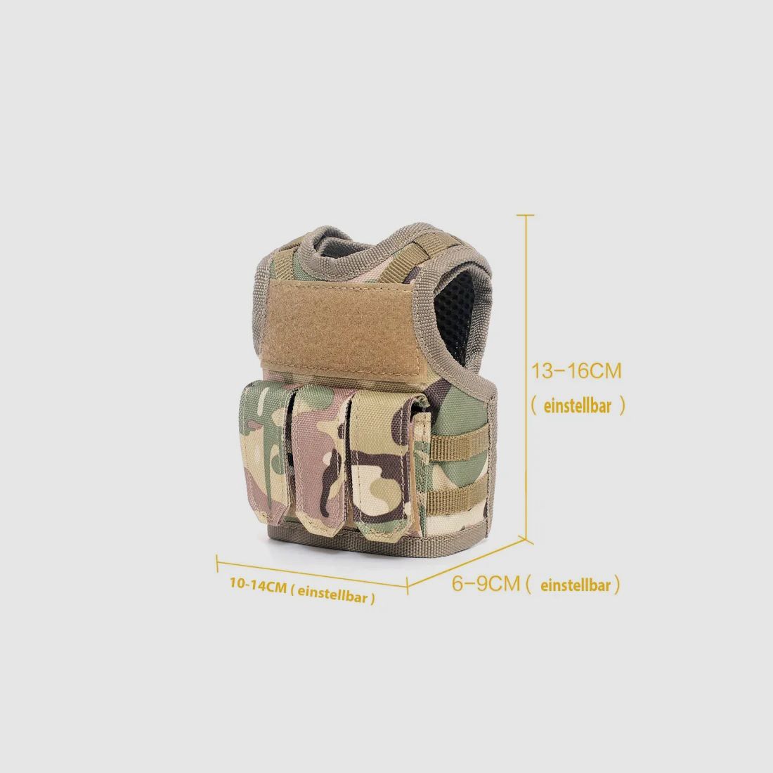 Mini Tactical Schutzweste mit Fronttaschen für Bierflasche / Weinflasche / Thermosflasche - MultiCam