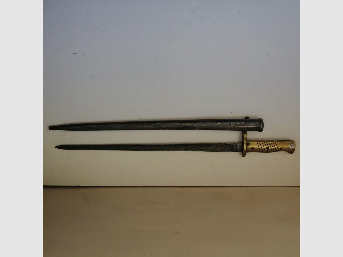 Rarissime ERSOC Bajonett Ersatz EB75 deutsch – Griff aus Messing auf Basis Klinge des Bajonetts mit Hülse Albini Braendlin, Bild 4 von 15