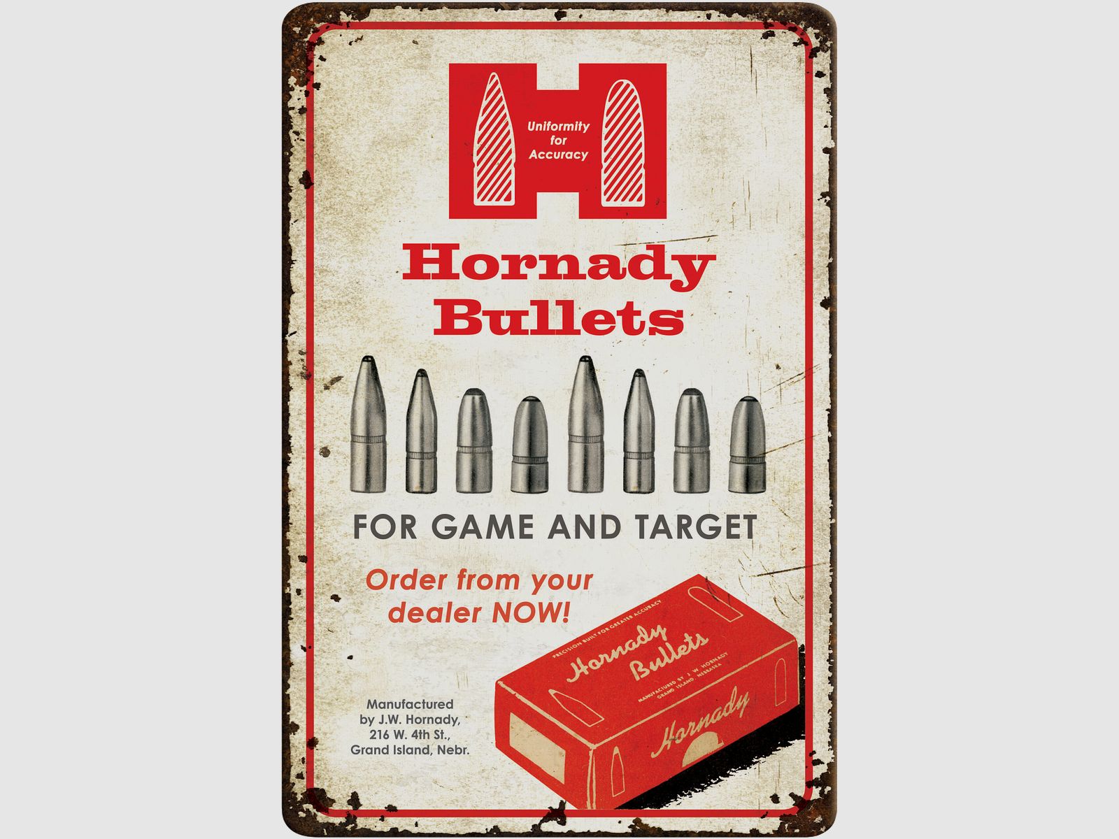 Hornady Bullets Rustykalny Znak Metalowy 12" x 18"