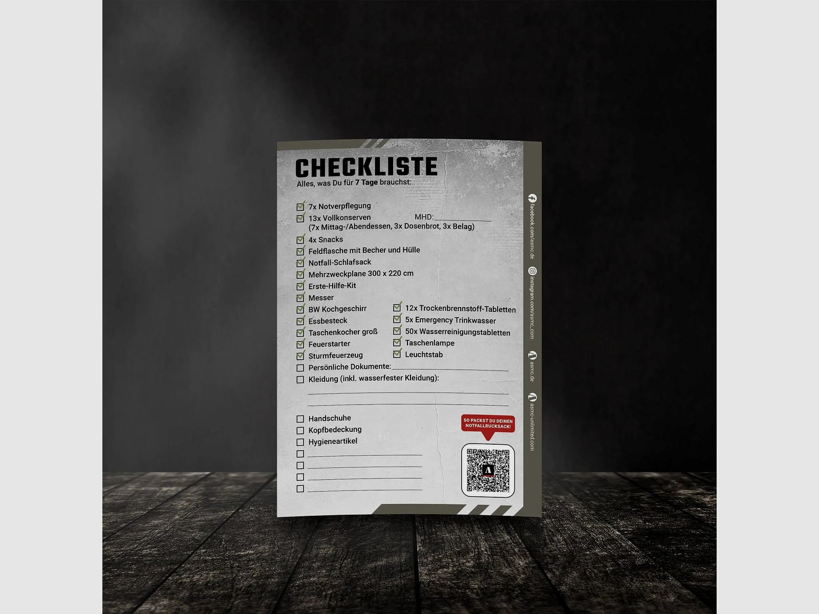 Checkliste Fluchtrucksack Medium - 7 Tage