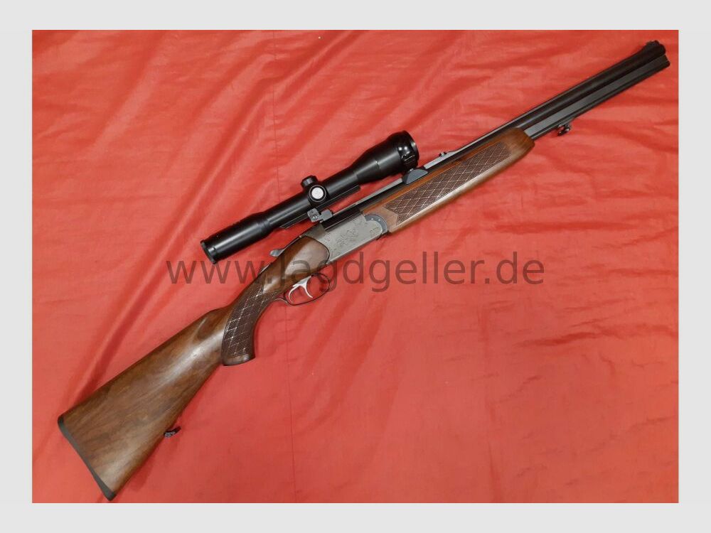 Escopeta de dos cañones Brünner Mod. 502.3 cal. 7x65R y 12/70 con 6x42 Frankonia- 12/70;7x65R