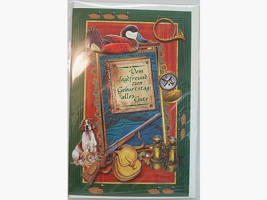 Cartolina di compleanno caccia colorata - Auguri a tutti gli amici della caccia