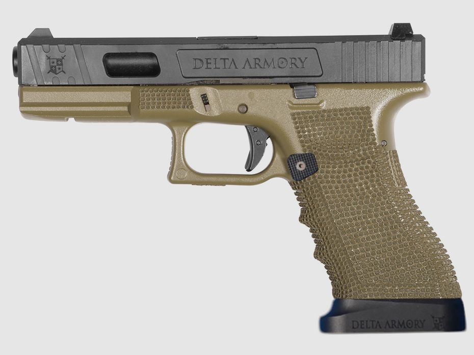P02 GBB Airsoft Pistole mit Grip Stippling in Oliv | Delta Armory