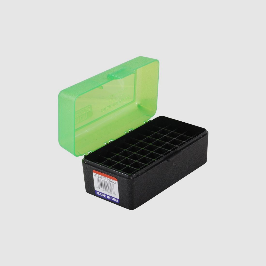 MTM scatola per cartucce RS-S-50-16T verde/nera con coperchio a ribalta per 50 cartucce .22 PPC e altre.