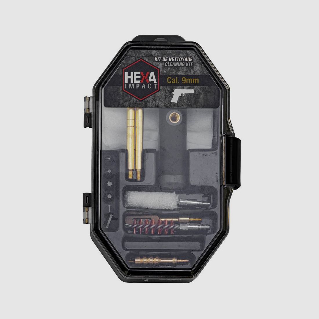 Hexa Impact Reinigungsset für Waffen - Multi-Kaliber 9mm-38SP-357MAG - Vollständige Wartung - Leistung und Haltbarkeit, Bild 1 von 6