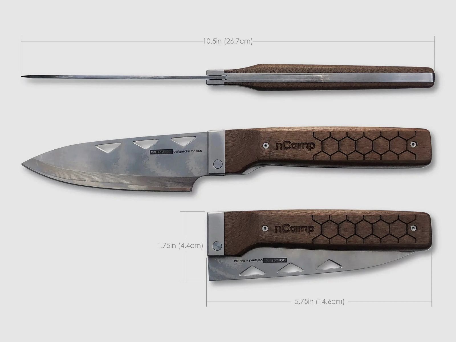 nCamp Elite Chefkochmesser (Damastklinge/Walnussholzgriff) mit Lederetui