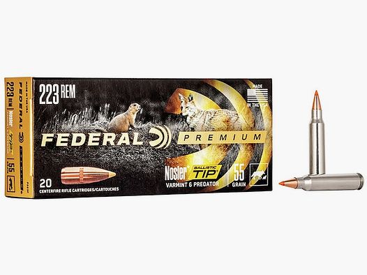 Federal Premium Varmint & Predator Nosler Ballistic Tip .223 Rem. 55GR 20 cartouches