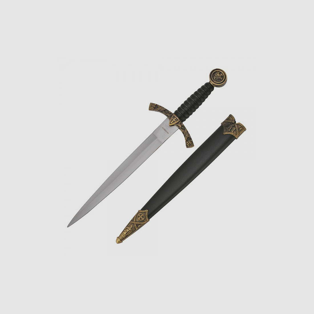 Coltello da cavaliere medievale con decorazioni in metallo