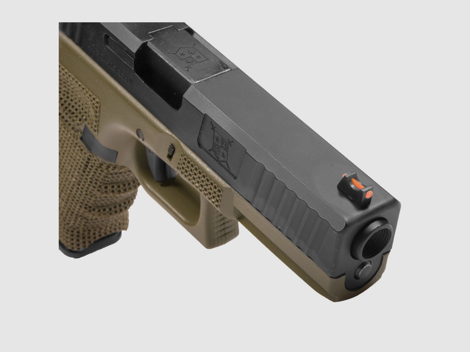 P04 GBB Airsoft Pistol with Grip Stippling in Olive | Delta Armory