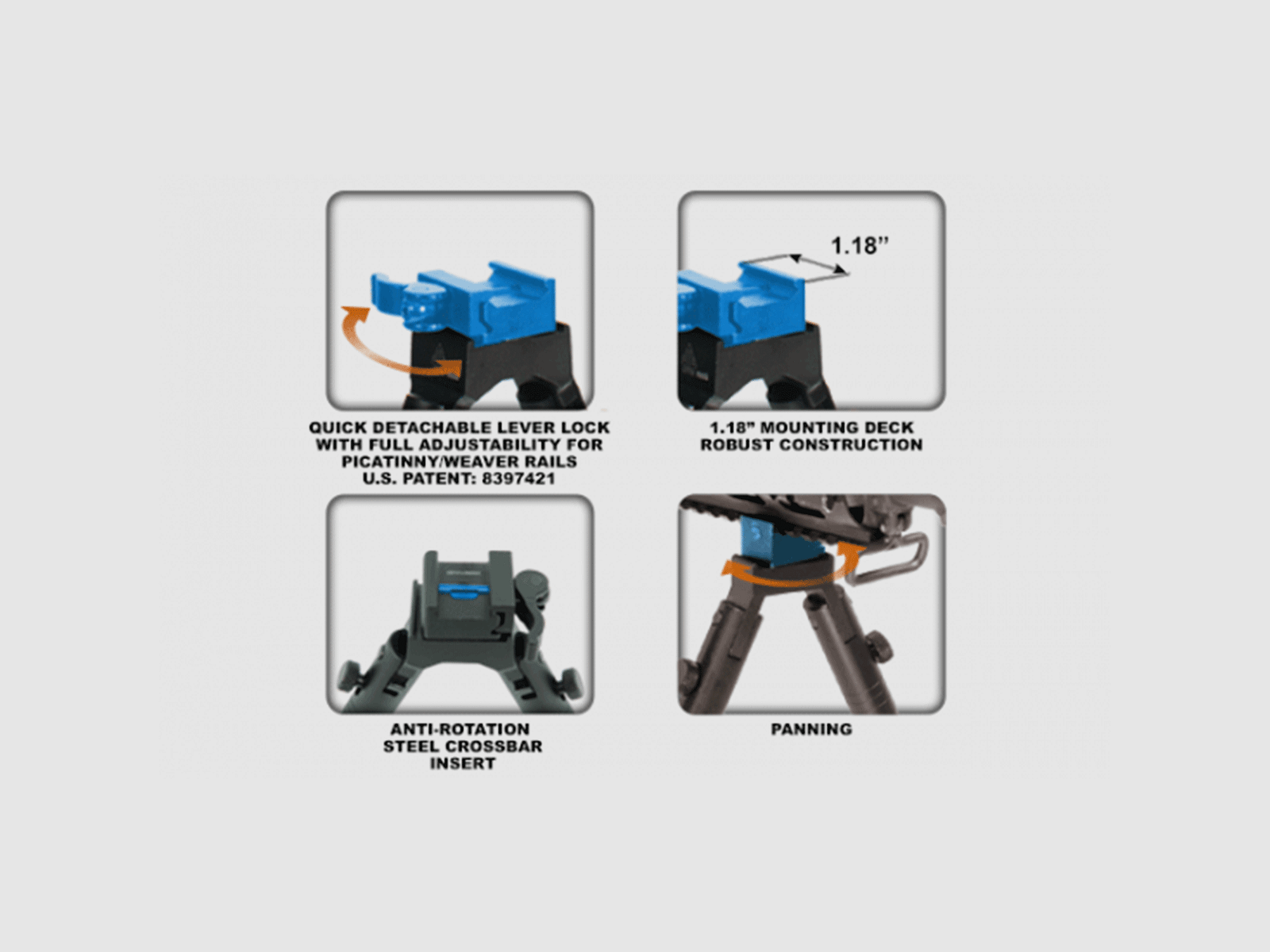 BIPIEDE – UTG – SCHÜTZENBIPODEN, Schnelltrennung, 6,2″-6,7″ Mittelhoch, Bild 4 von 9