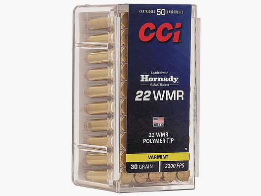 CCI V-Max .22 WMR 30GR Polymer Tip 50 cartouches