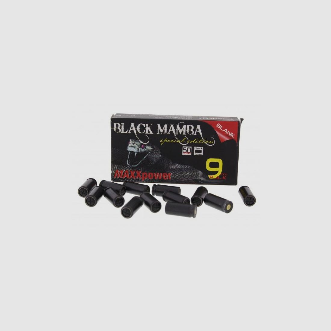 BLACK MAMBA CARTOUCHES À BLANCS POUR PISTOLET SRS - 9MM P.A.K. - 50 COUPS, image 1 sur 4