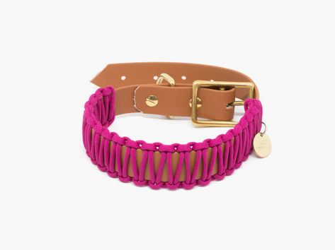Collar de estilo cabaña Biothane Paracord 'cognac/fuchsia'