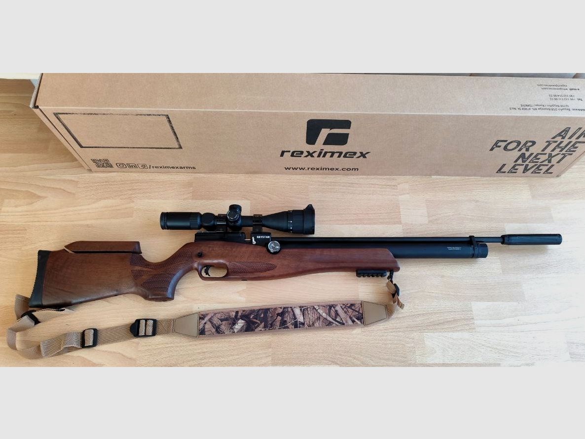 Reximex Daystar in 4,5mm mit Zielfernrohr, Zweibein, Tragegurt, zwei Magazinen und Exportkit