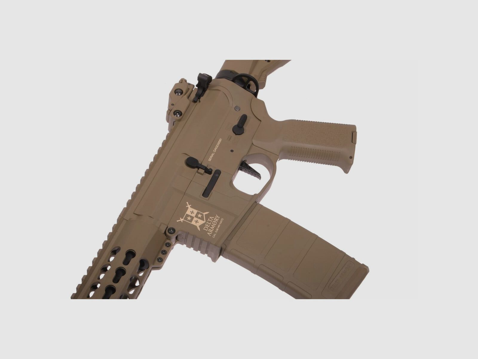 AR15 KeyMod 10 Zoll PREDATOR CHARLIE EAGLE ETU Tan S-AEG Softair Gewehr Frei ab 18 Jahren | Delta Armory