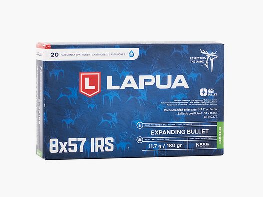 Lapua 8x57IRS Naturalis 11,7g/180gr Cartucce per fucile senza piombo