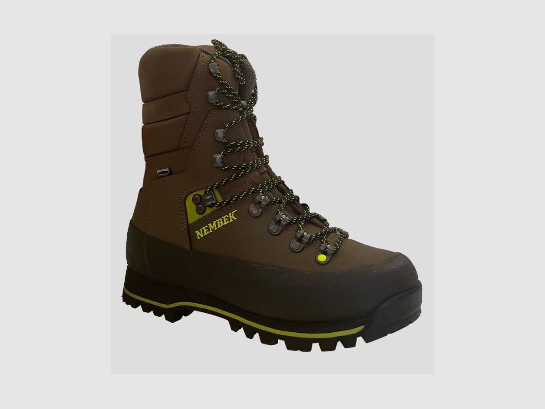 Bitrabi hohe Stiefel Modell Nembek 300 aus braunem Leder mit fluoreszierenden gelben Einsätzen Art. NBK300H BITRABI, Bild 2 von 7