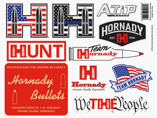 Feuille d'autocollants Hornady "Sticker Sheet" - 10 autocollants - 28×22 cm