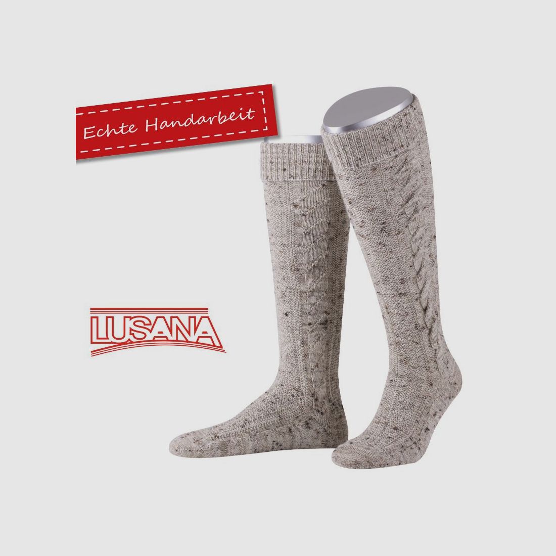 Chaussettes Montantes Lusana Loden-Tweed avec Deux Tresses Fait Main L8995T-9
