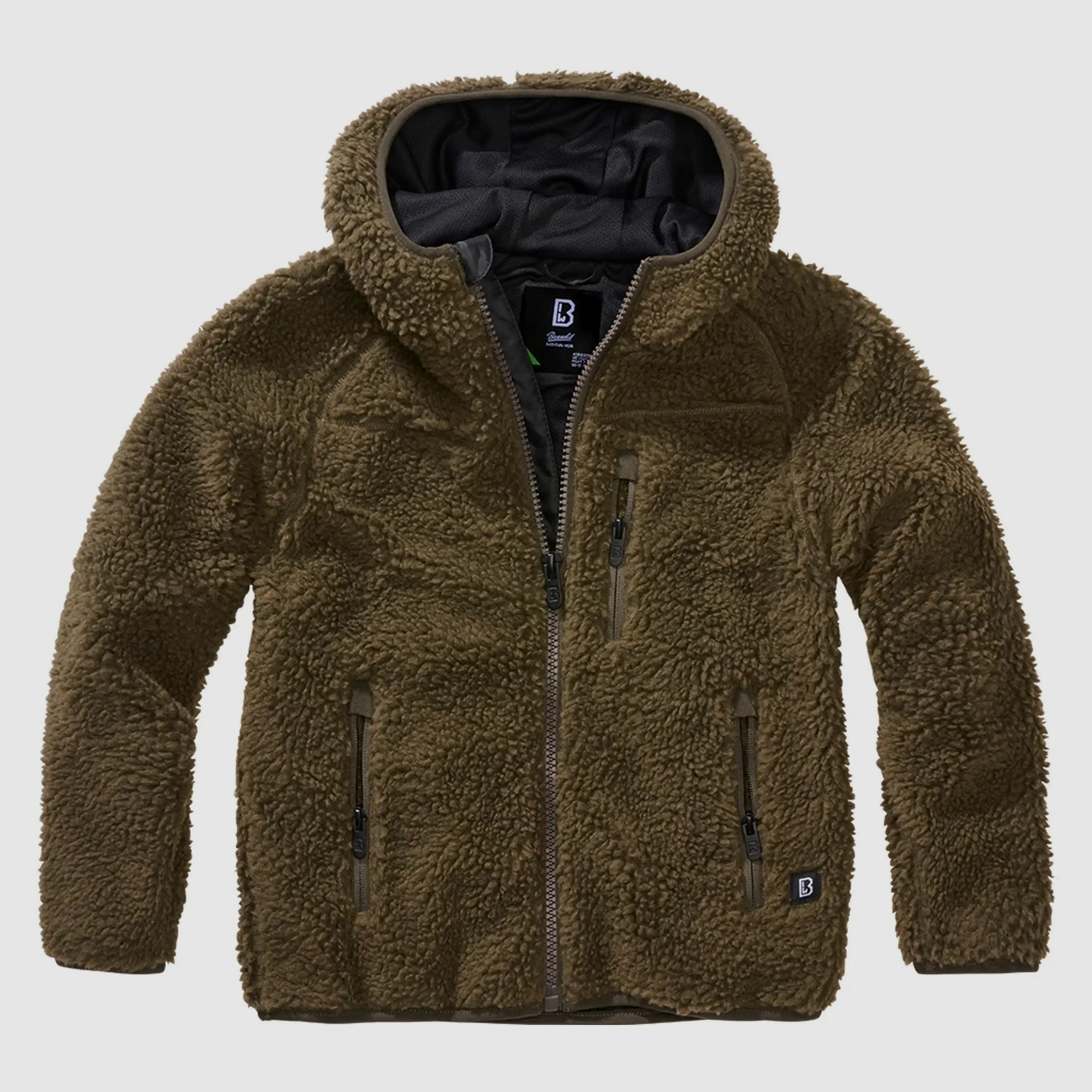 Brandit Giacca per Bambini Kids Teddyfleece Giacca con Cappuccio - Oliva / 122/128