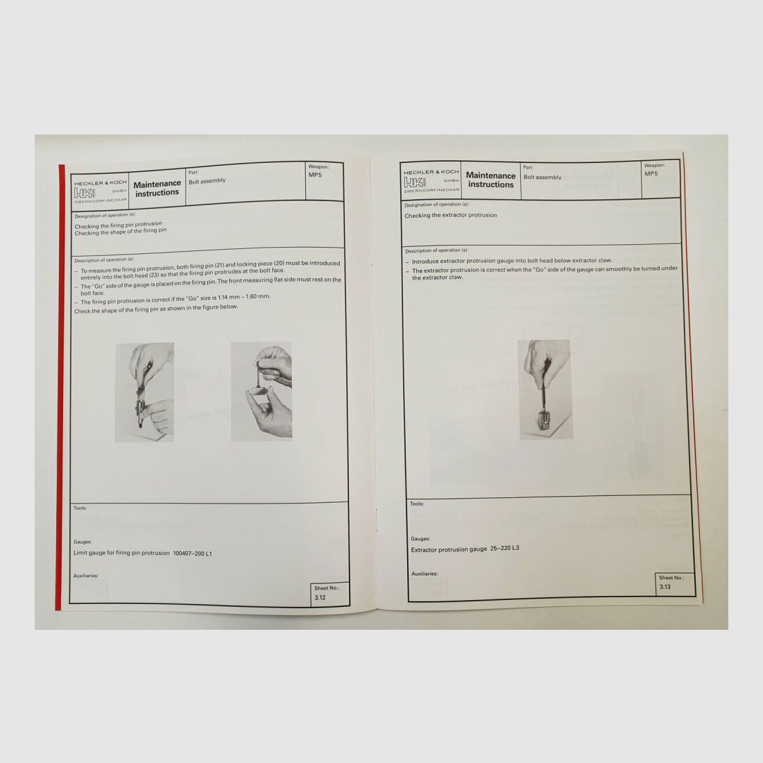 Heckler & Koch original HK MP5 SUBMACHINE GUN INSTRUCTIONS FOR MAINTENANCE AND REPAIR ID-No. 927859 ENG