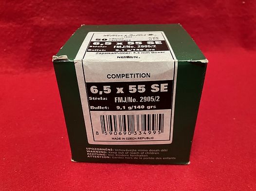 6,5x55 Sellier & Bellot FMJ Vollmantel 9,1 g (50 Schuss / 1 Los) Munition