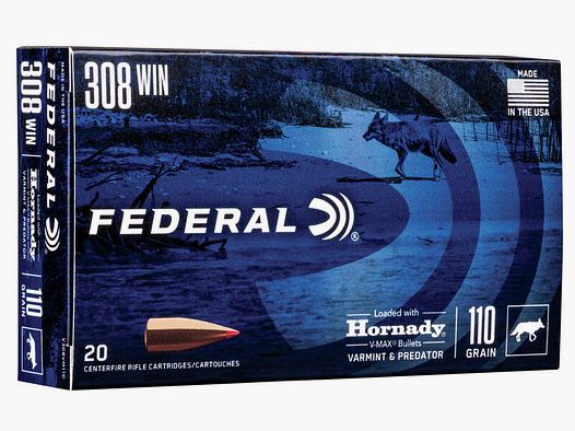 Federal Varmint & Predator .308 Win. 110GR Hornady V-Max 20 cartridges