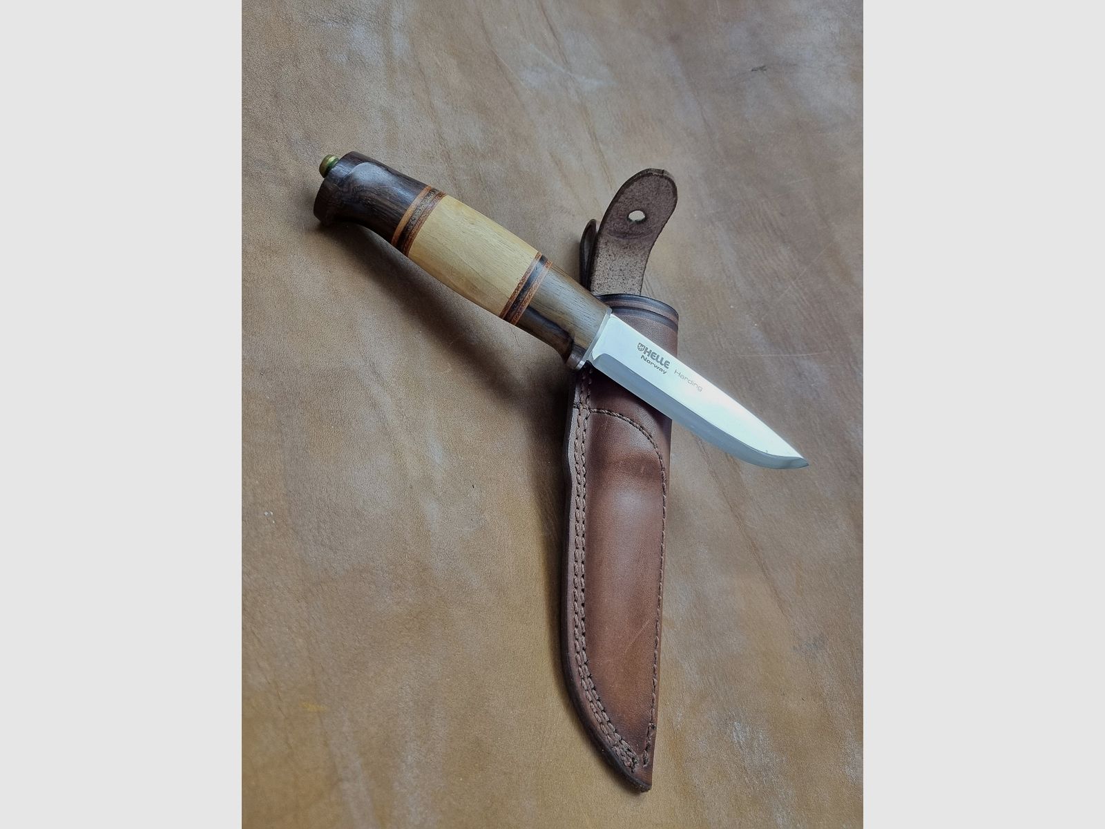 Helle Outdoormesser Modell 99 Harding Palisander Birkenholz Lederscheide