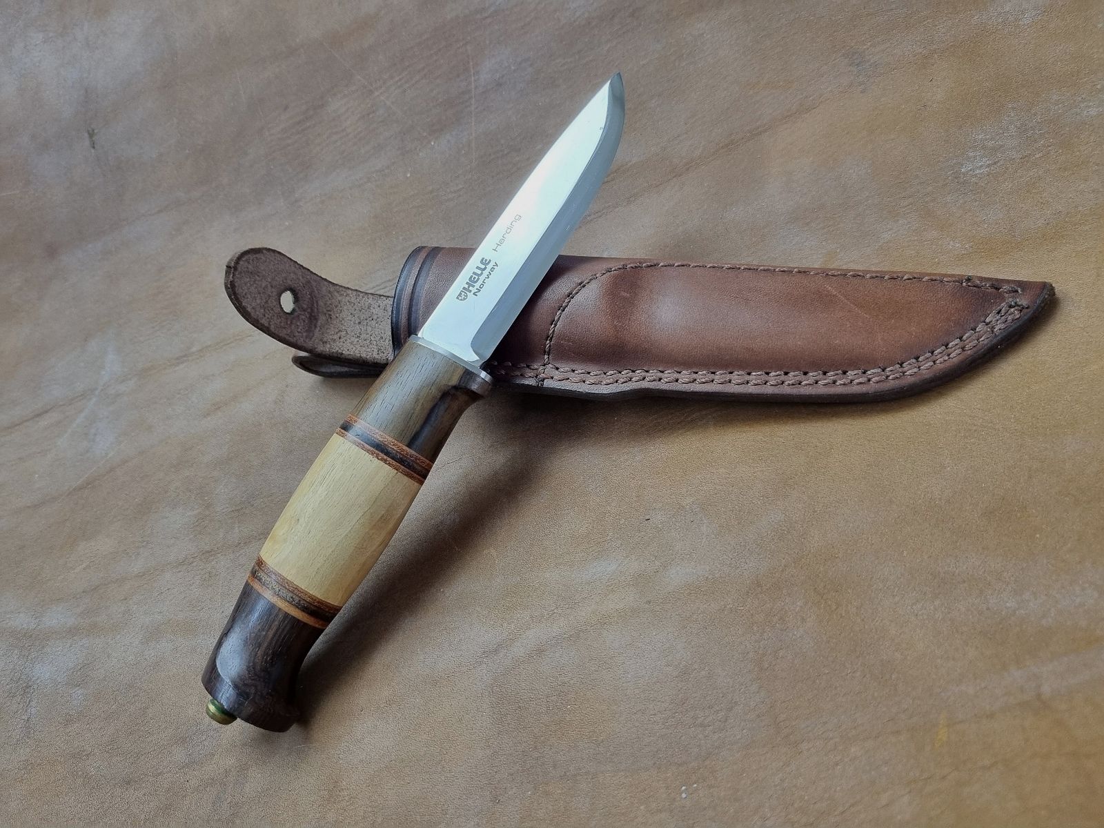 Bright outdoor knife model 99 Harding rosewood birch wood leather sheath