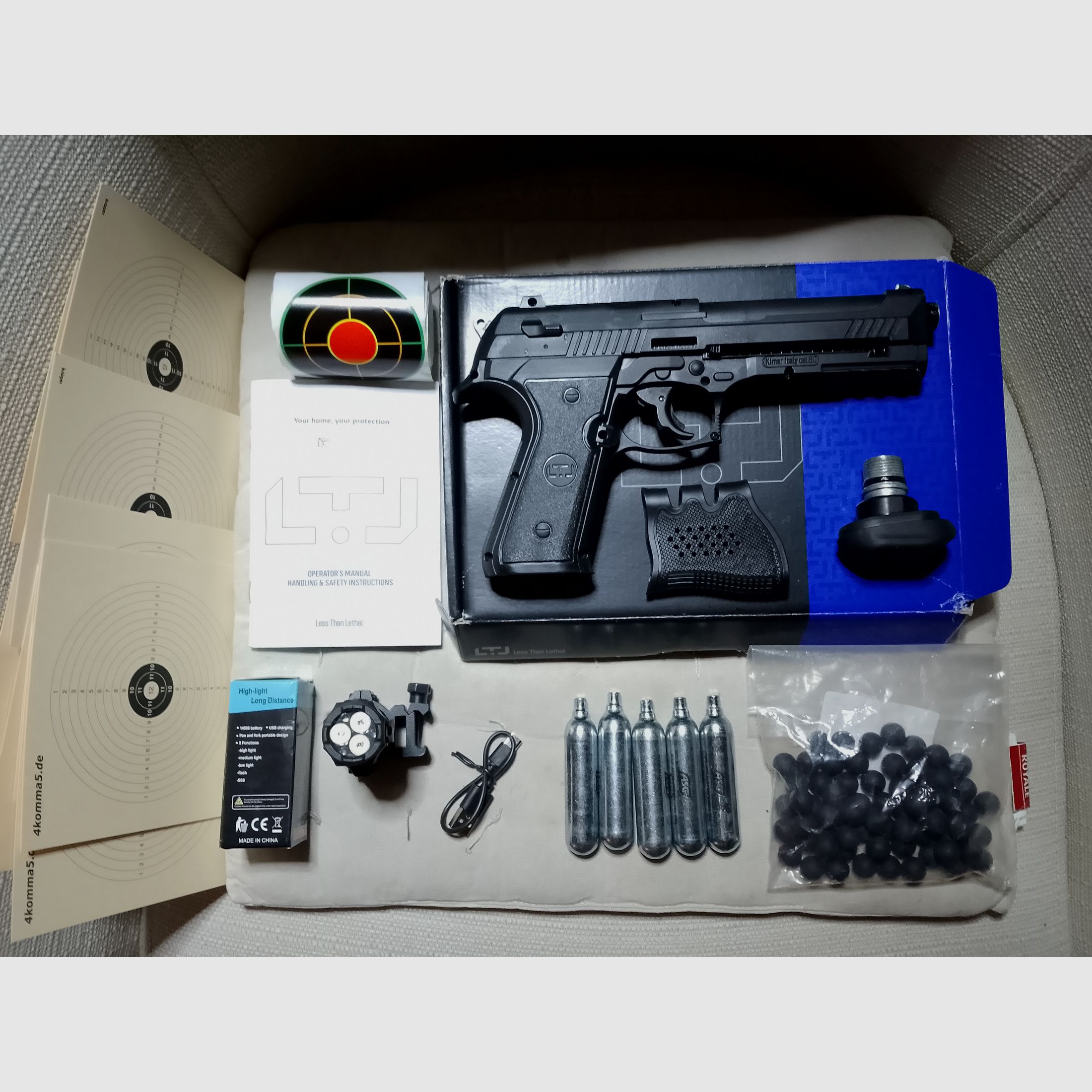 Alfa Ltj 1.50 RAM Paintball Markierer Cal .50 Set Kit Tactical Led Lampe Rubberballs CO2 Kapseln usw