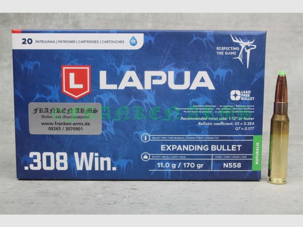 Lapua Naturalis .308 Win 170gr. 11g 20 piezas precio por cantidad