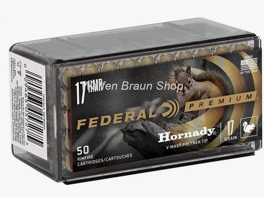 Federal 17 HMR with Hornady bullet V-Max V-Shock 17 grain