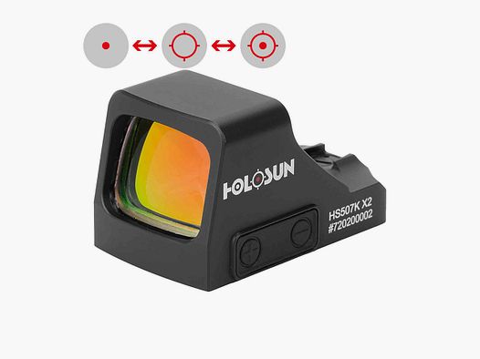 HOLOSUN HS507K-X2 Visor Reflex Abierto Punto Rojo + punto intercambiable de 2MOA, retícula de círculo de 32MOA