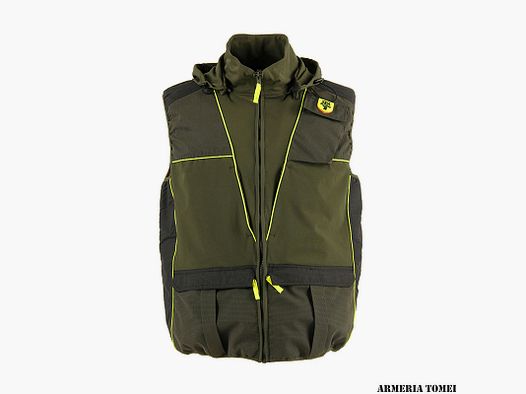 GILET – RS HUNTING – LV950 GRÜN MIT GELBEM FLUORESZIERENDEN EINSÄTZEN UND KAPUZE